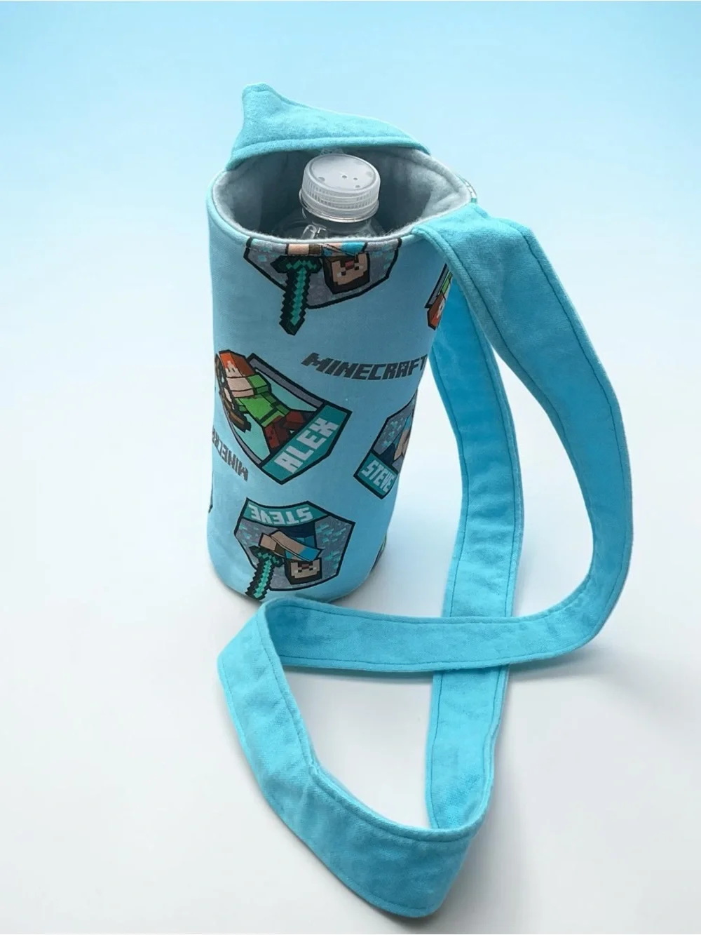 Minecraft Water Bottle Carrier with Soft Blue Strap